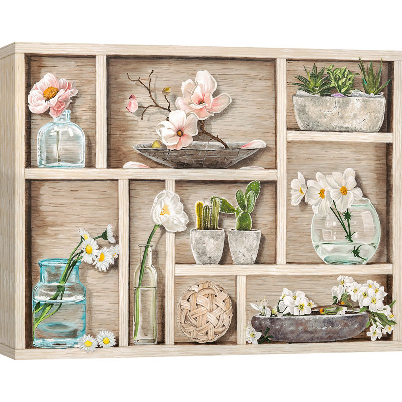 Shabby Elegance Shelf: Flowers And Memories by Elena Dolci - No Frame Print on Canvas, 70cm H x 100cm W x 4cm D