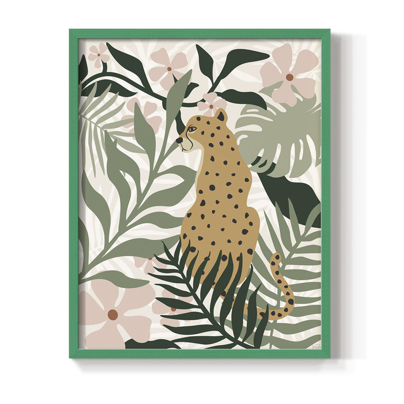 «Jungle Cat II», reproduction encadrée - bois massif, H 15 po x l 12 po, Vert