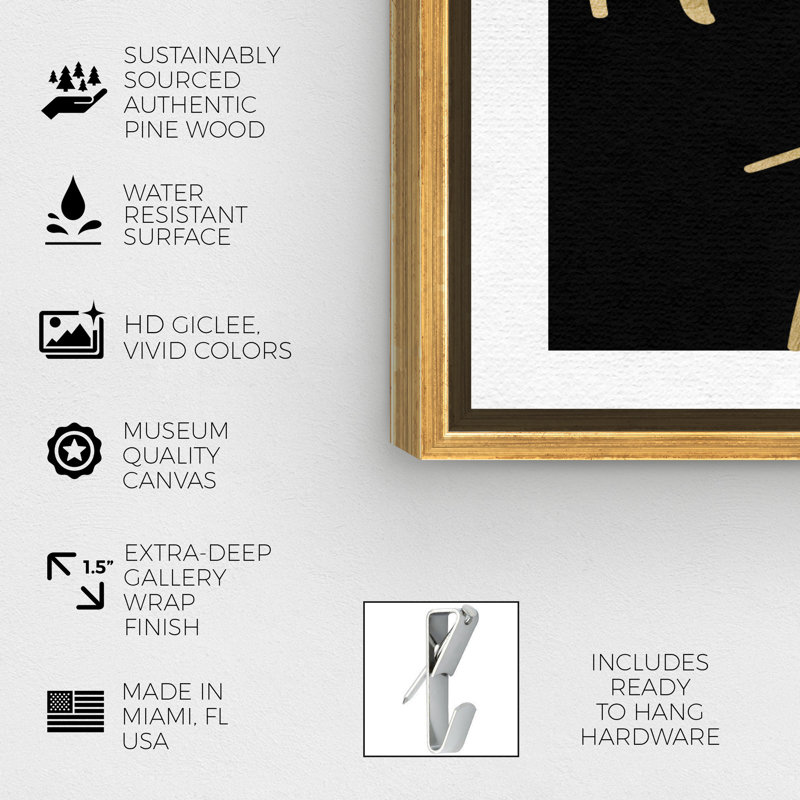 " Work Hard Gold " Textual Art Print, 40'' H x 40'' W, Gold Framed Canvas