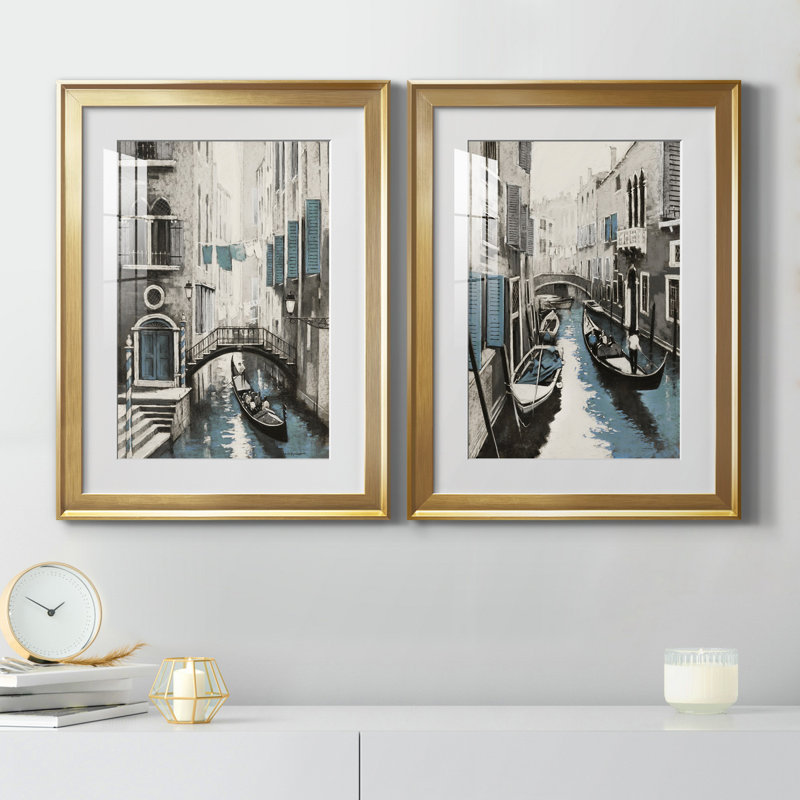E. Anthony Orme - ensemble de 2 reproductions d'art, Blanc, H 18,5 po x l 49 po x P 1,5 po, Papier encadré doré