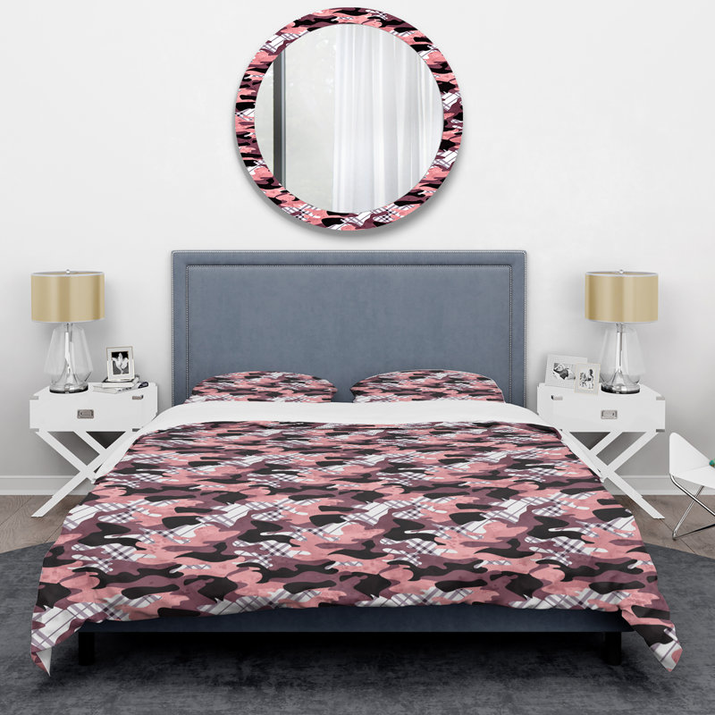 Plaid Effect Camouflage - Abstract Duvet Cover Set - Microfiber Polyester, Twin Duvet Cover + 1 Standard Sham