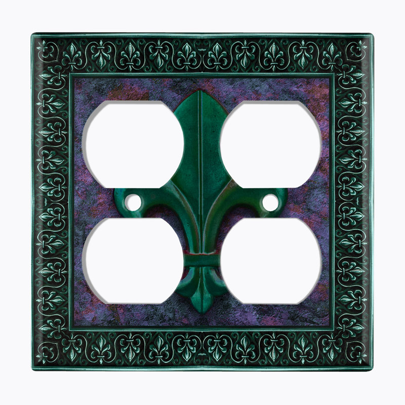 Plaque murale fleur à deux bandes Fleur De Lis, Vert / mauve