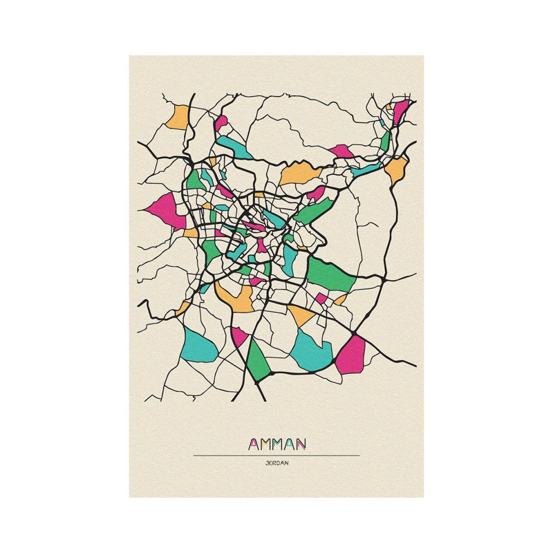 Amman, Jordan Map by Ayse Deniz Akerman - Print on Canvas, Wrapped Canvas, 20.32 cm H x 30.48 cm W