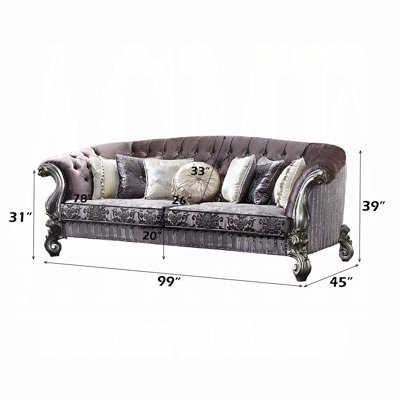Missy Traditional Sofa With Carved Frame & 7 Accent Pillows