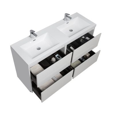 59'' Double Freestanding Bathroom Vanity with Resin Top