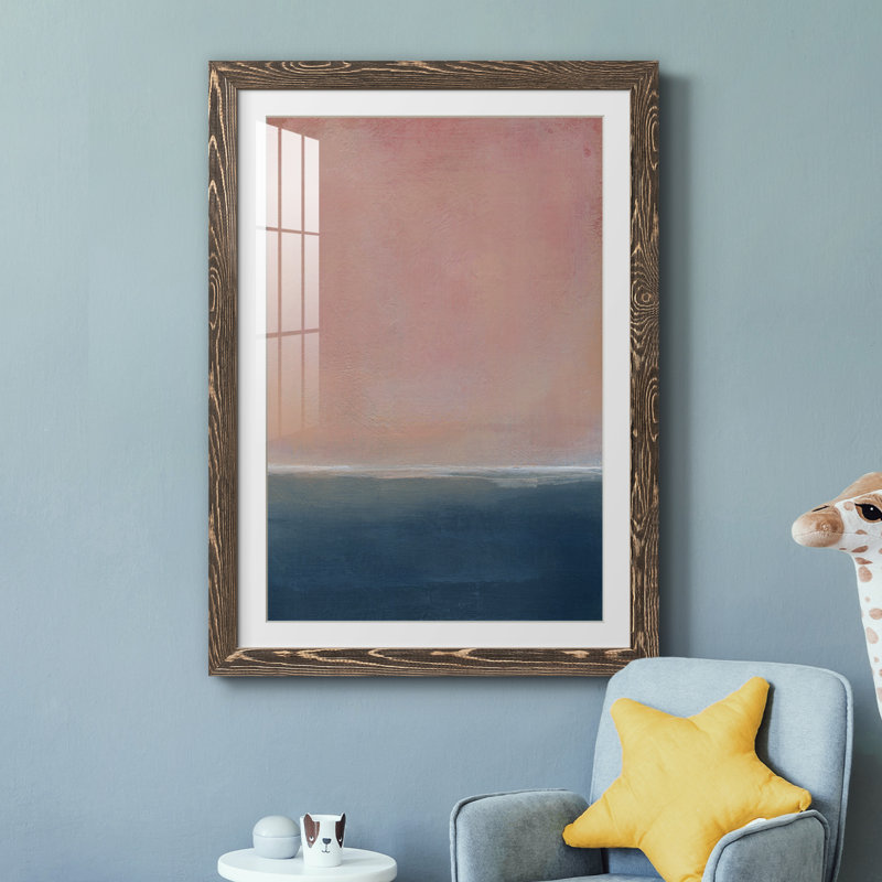 Coucher de soleil - Peinture encadrée, H 31,5 po x l 23,5 po x P 1,5 po, Encadré de bois de noyer