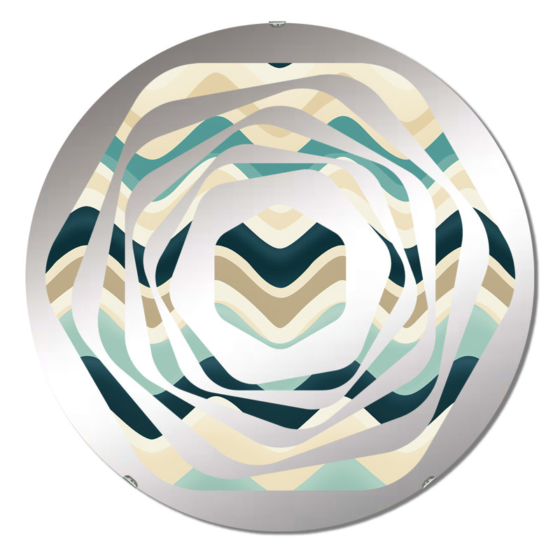 Miroir décoratif Beige and Blue Coastal Chevron Serenity - Amorphe, 31,4 po x 31,4 po