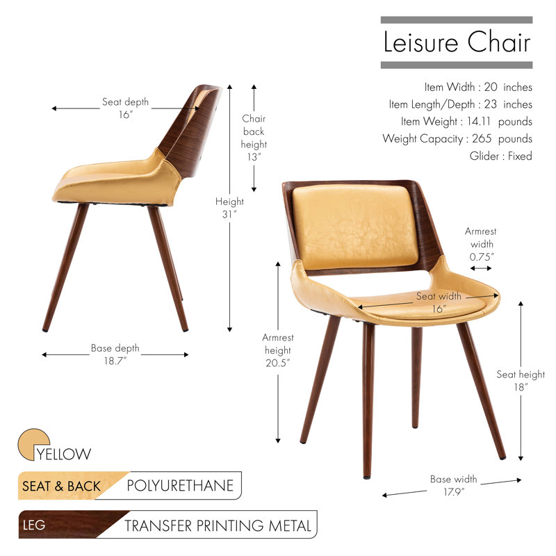 Basil Faux Leather Mid-Century Dining Chair, Yellow