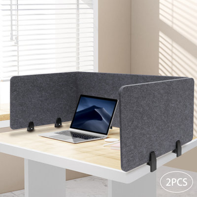 Clamp-On Acoustic Desk Divider 23.6" x 16" Felt Privacy Panel, Noise & Visual Distraction Blocker for Office Workspace Anthracite Gray