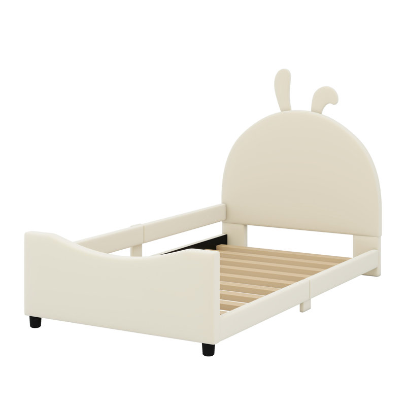Upholstered Daybed With Rabbit Ear Shaped Headboard, Beige
