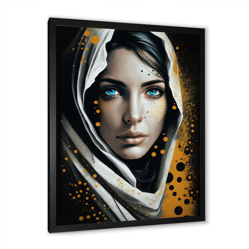 Féroces yeux bleus féminins II, Toile encadrée noire à coins fermés, H 20 po x l 12 po x P 1 po