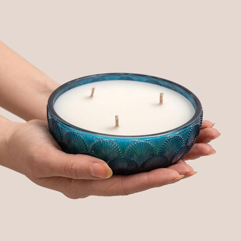 Bougie parfumée en pot avec support en verre, Bleu marine