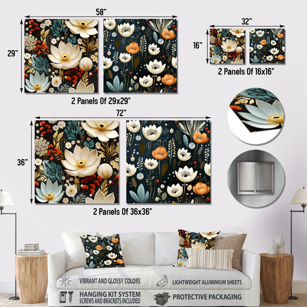 Lark Manor Sofie - Floral Metal Art Print Square Set Of 2 - Wayfair Canada