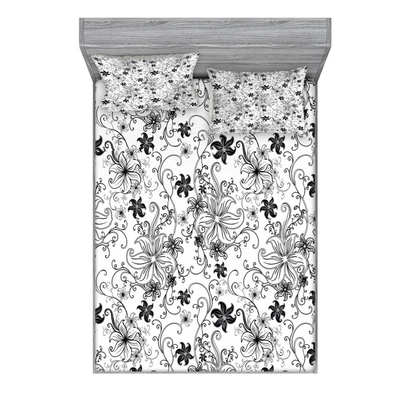 Ensemble de draps à motif floral, Ensemble de drap pour grand lit avec drap-housse