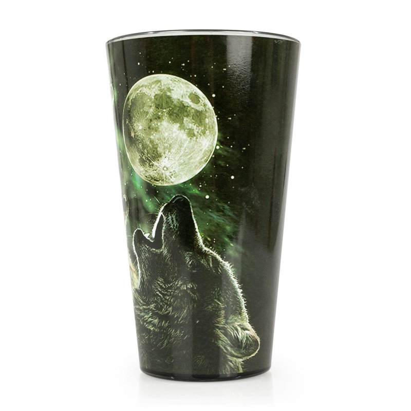 Ceramic Wolf Pack Howling at Moon 16oz Pint Glass