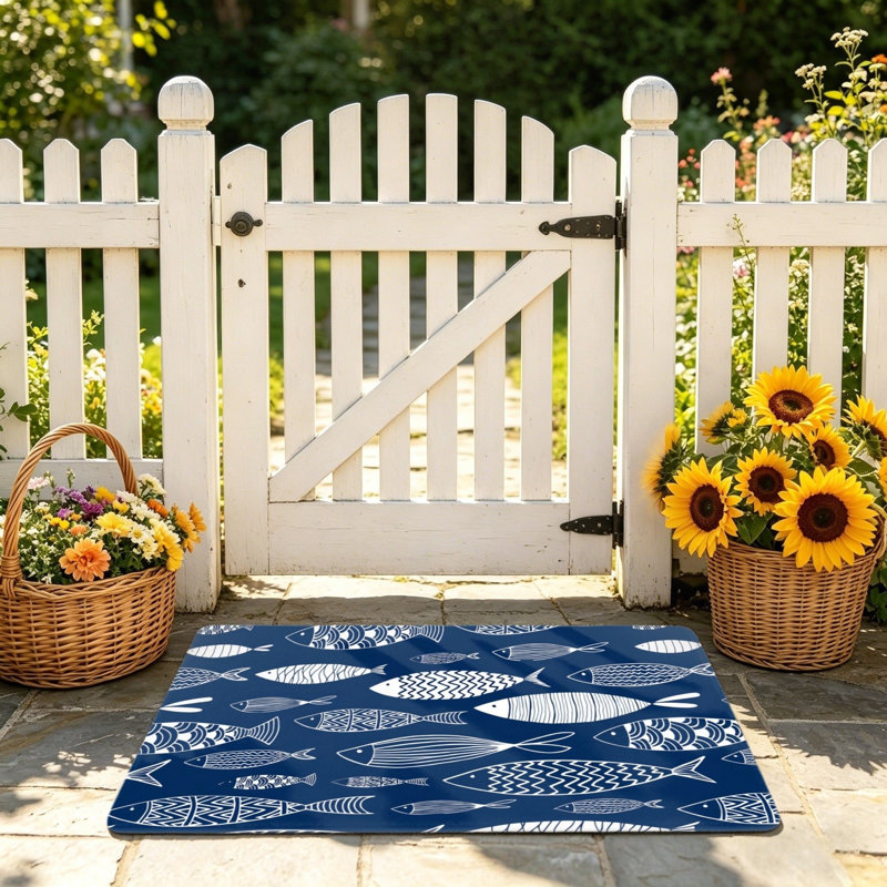 Tapis bleu marine à motif géométrique 24 po x 36 po pour porte d'entrée