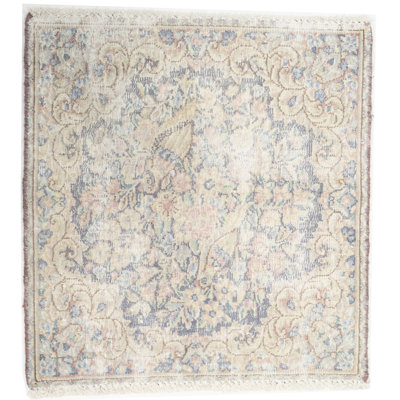 Antique Muted Floral 1'7" x 1'8" Distressed Vintage Oriental Square Rug