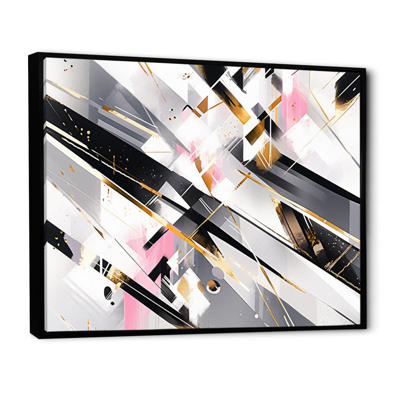 Pink Grey Symmetrical Abstract On Canvas Print, Black Floater Framed, 12" H x 20" W x 1" D