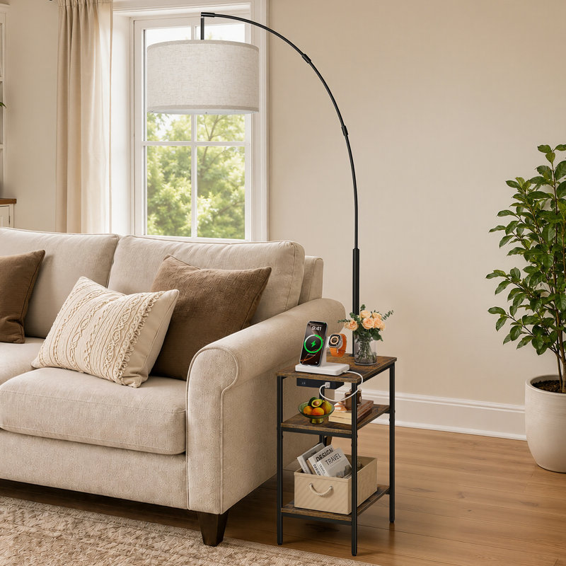 193cm Powder Coated Tray Table Floor Lamp, Brown, white and pink