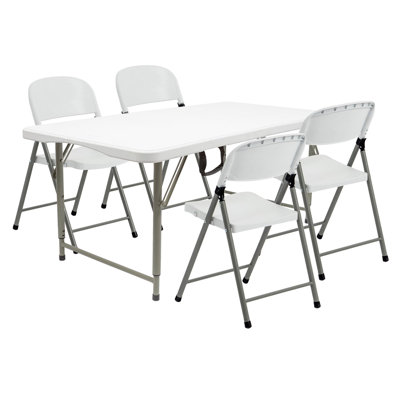 120cm Rectangular Adjustable Folding Table with 4 Chairs