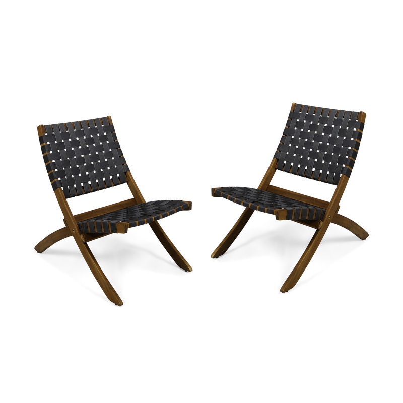 2 sièges d'extérieur pliables en bois, sangles à eau, conception tissée, noir et brun, 2 chaises à installation instantanée, apparence de patio et siège stable