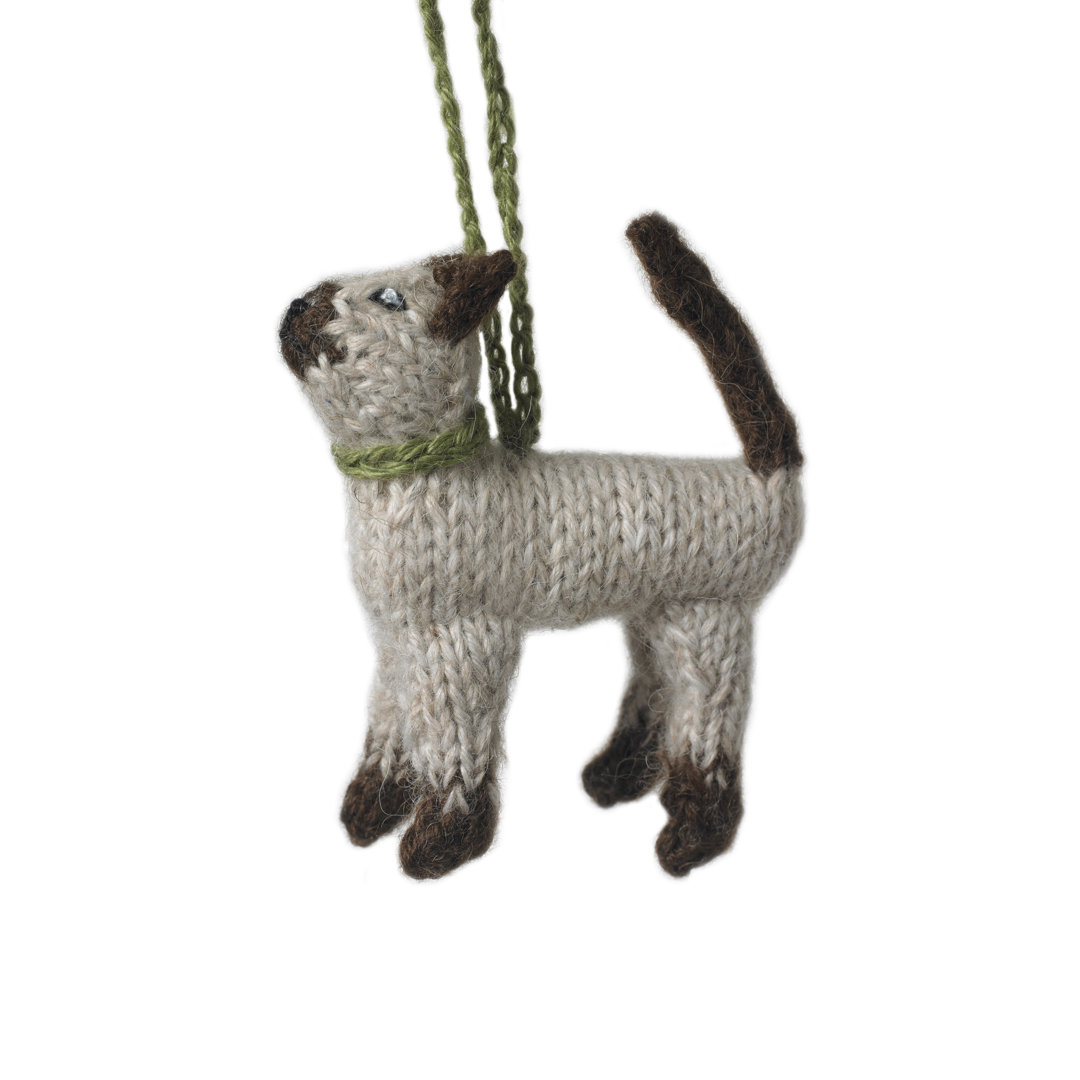 Hand Knit Alpaca Wool Christmas Ornament - Siamese Cat (Set of 2) Arcadia Home