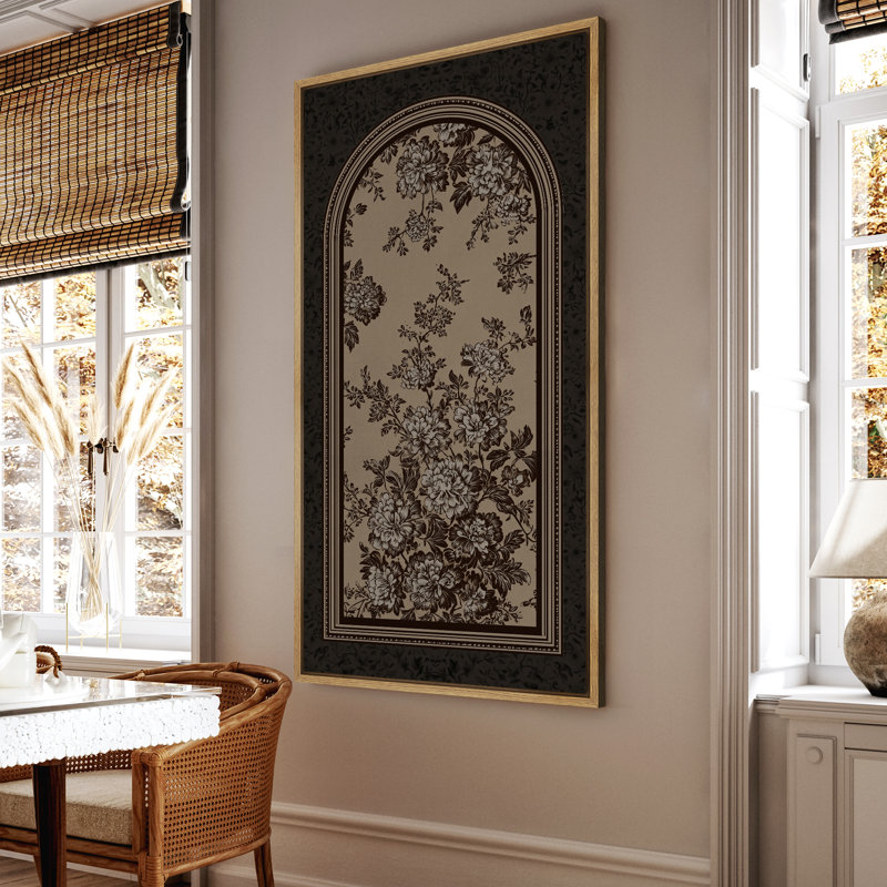 Arche botanique classique avec motif floral complexe - reproduction d'art sur toile encadrée, Naturel