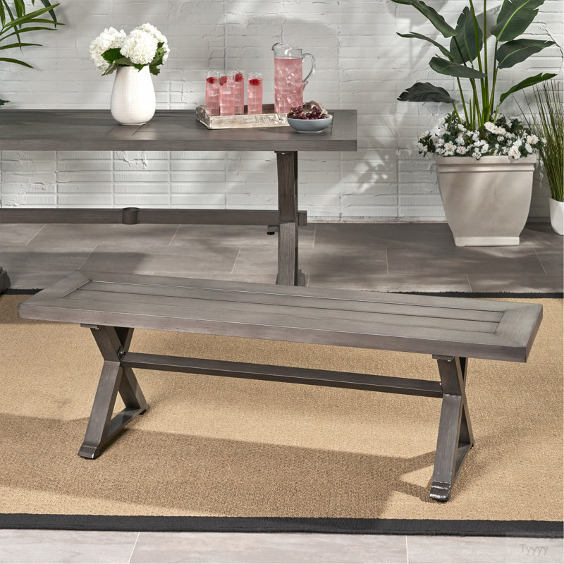 Banc de salle à manger d'extérieur moderne en aluminium, gris foncé