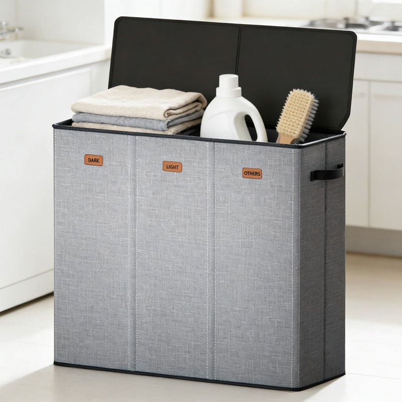 Panier à linge à 3 compartiments avec couvercle et sacs amovibles, panier à linge de grande capacité de 185 litres avec construction robuste pour la chambre à coucher, la salle de lavage et l'organisation de dortoir
