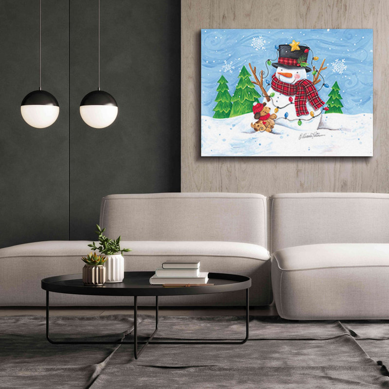 «Snowman and Christmas Lights» par Diane Kater, impression sur toile Giclée, H 40 po x l 54 po x P 1,5 po