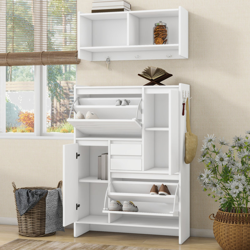 Hall Tree 31.5'' Wide with Shoe Storage, White