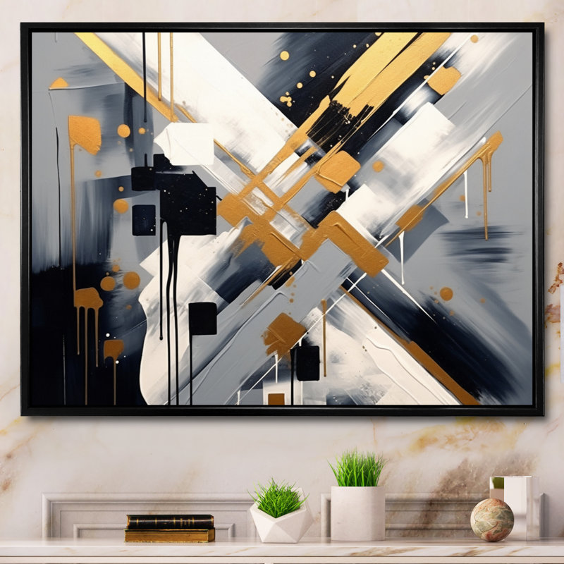 Noir et doré profondeur coin III, H 16 po x l 32 po x P 1 po, Cadre flottant noir