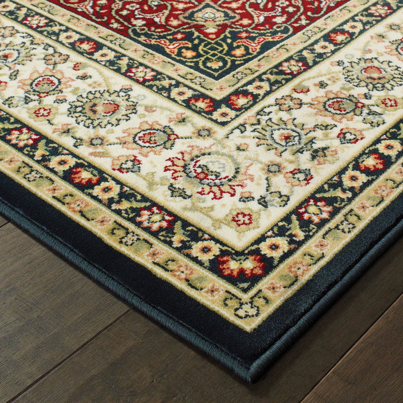 Tapis oriental bleu marine / ivoire Greenwich, Rectangle 9 pi 10 po x 12 pi 10 po