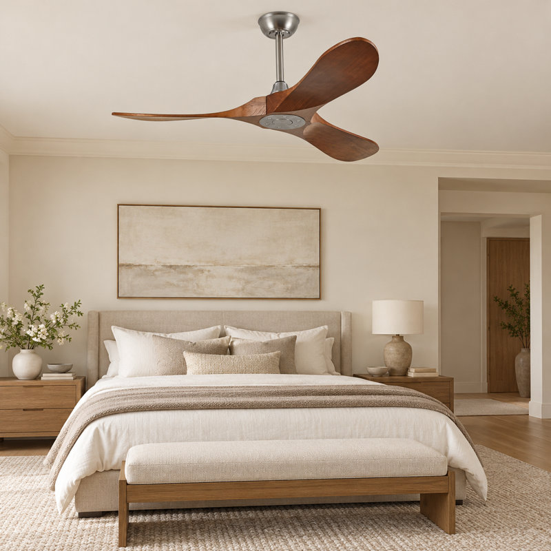 Ventilateur de plafond intérieur/extérieur en bois massif de 107 cm (42 po), sans éclairage, 3 pales, 6 vitesses, télécommande et commande murale