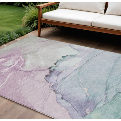 Tapis intérieur/extérieur lavable, abstrait, bleu pâle et lavande, 2,74 m x 3,66 m.