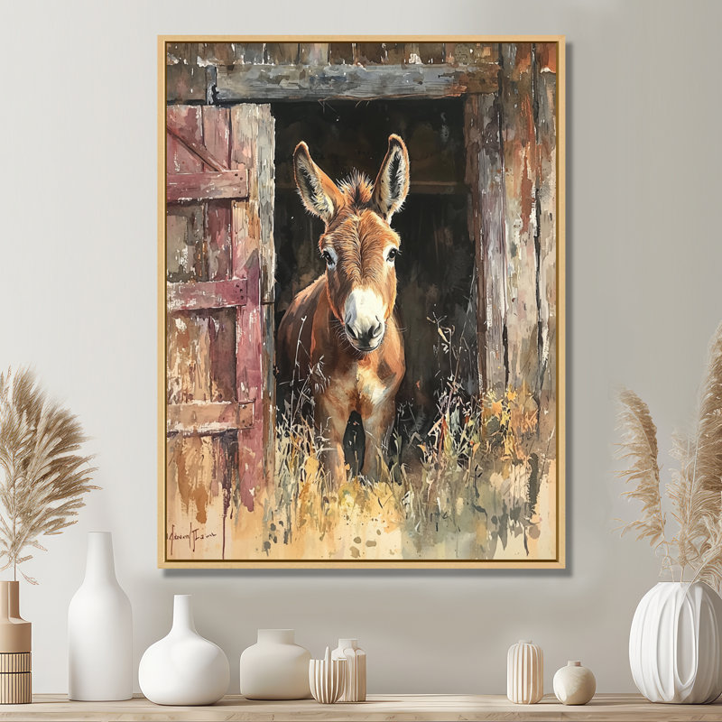 Donisha, mignon, portrait d'âne à la ferme I - art mural d'âne, H 44 po x l 34 po, Impression encadrée flottante