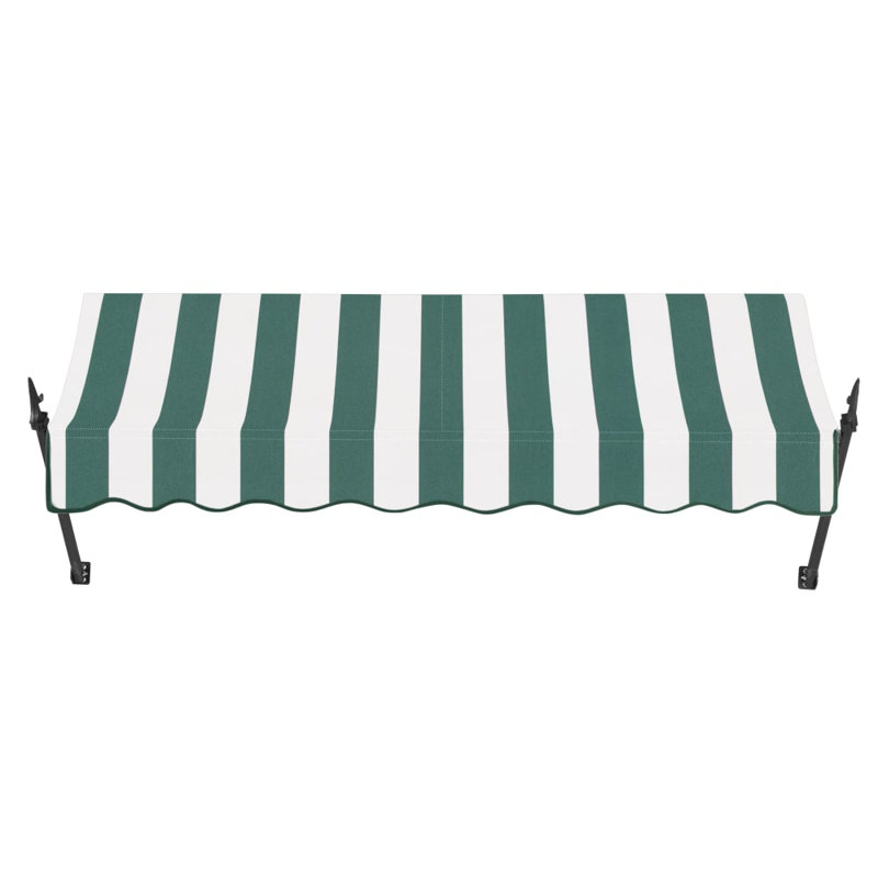 Awntech New Orleans Acrylic Fabric Fixed Awning with Iron Spear Arms, 31" H x 124.5" W x 16" D, Forest/White Stripe