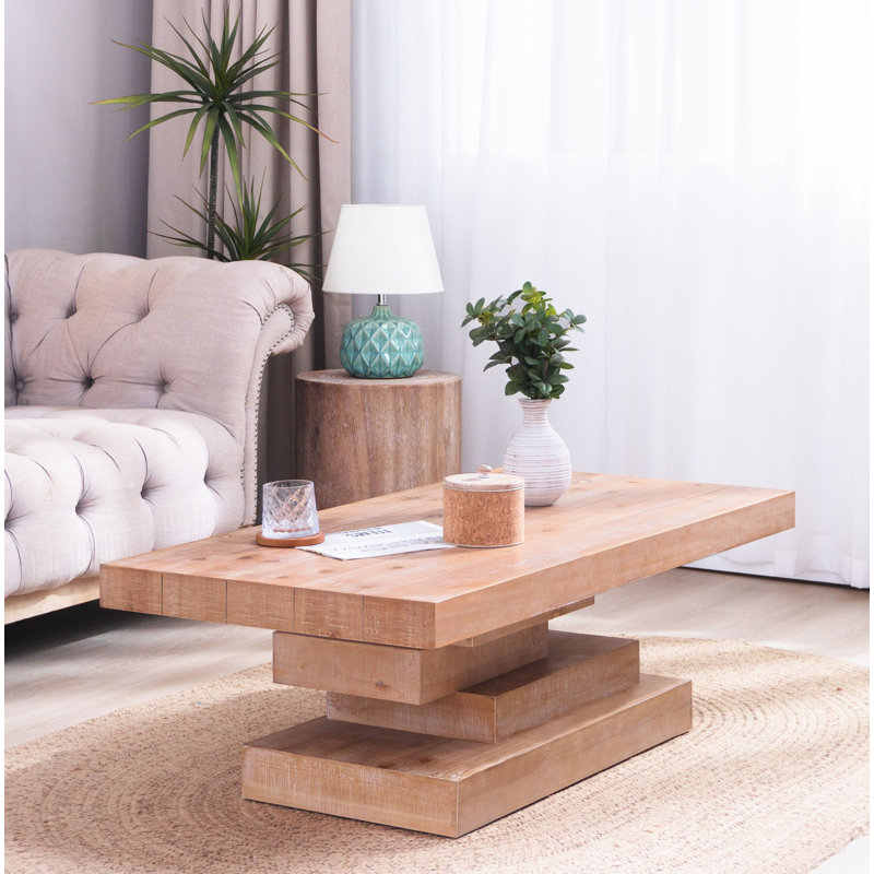Table basse moderne en bois rustique, table basse de style campagnard, table basse à base de blocs de bois, meubles de salon, table de centre rectangulaire en bois