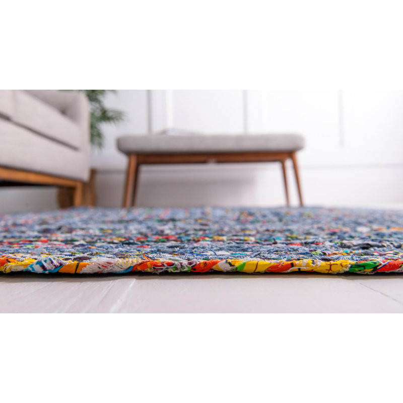 Tapis bleu tressé à la main Tullie, Rectangle 9 pi x 12 pi 2 po