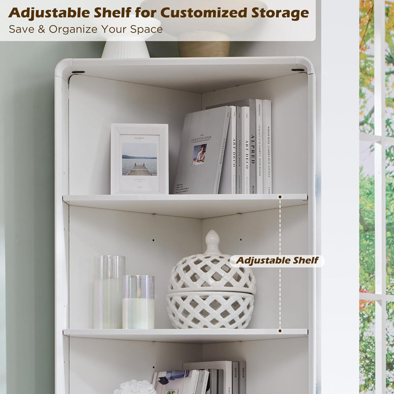 68" Tall Mid-Century Bathroom Cabinet w/Semi-Open Cubby, Adjustable Shelves
