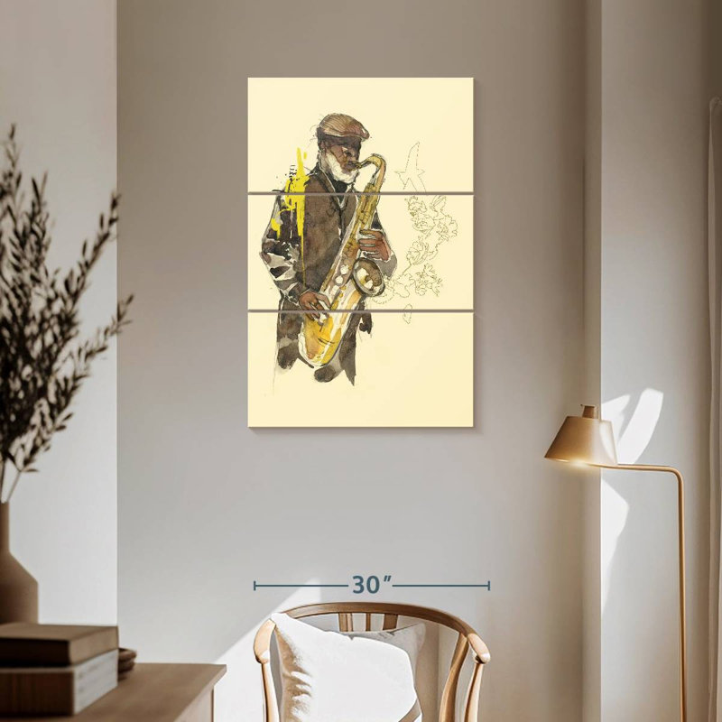 Joueur de saxophone floral Abarca, H 57 po x l 36 po