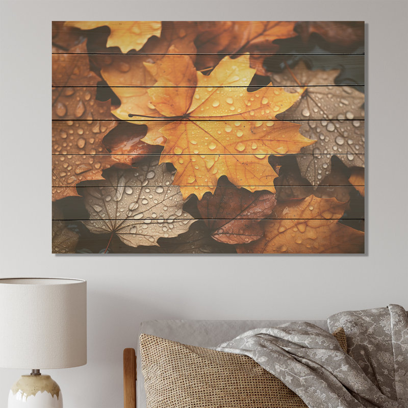 Jaune et orange feuilles d'automne mapple IV - érable sur bois, H 10 po x l 20 po x P 0,78 po