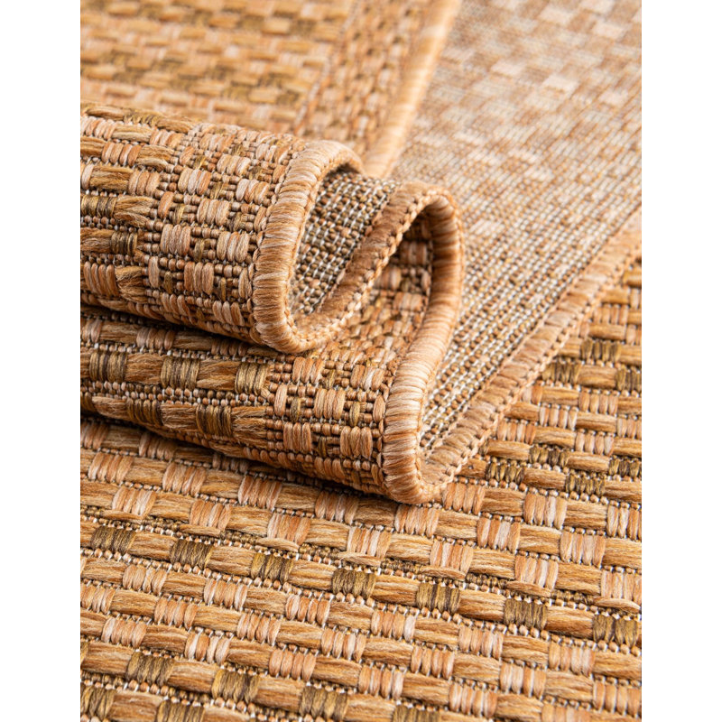 Tapis rayé brun clair intérieur / extérieur, Rectangle 10 pi x 13 pi 1 po