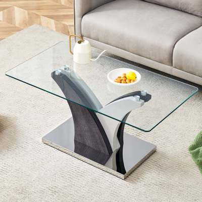 Table basse rectangulaire avec comptoir en verre trempé