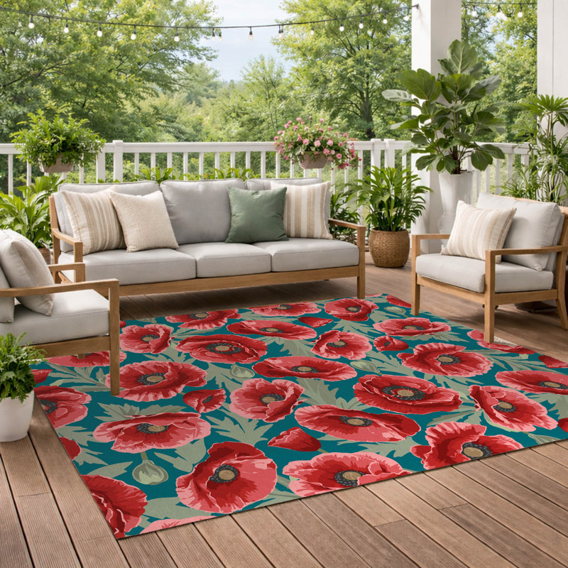 Poppie Soft Step Outdoor Area Rug, Teal, Rectangle 10' x 8'