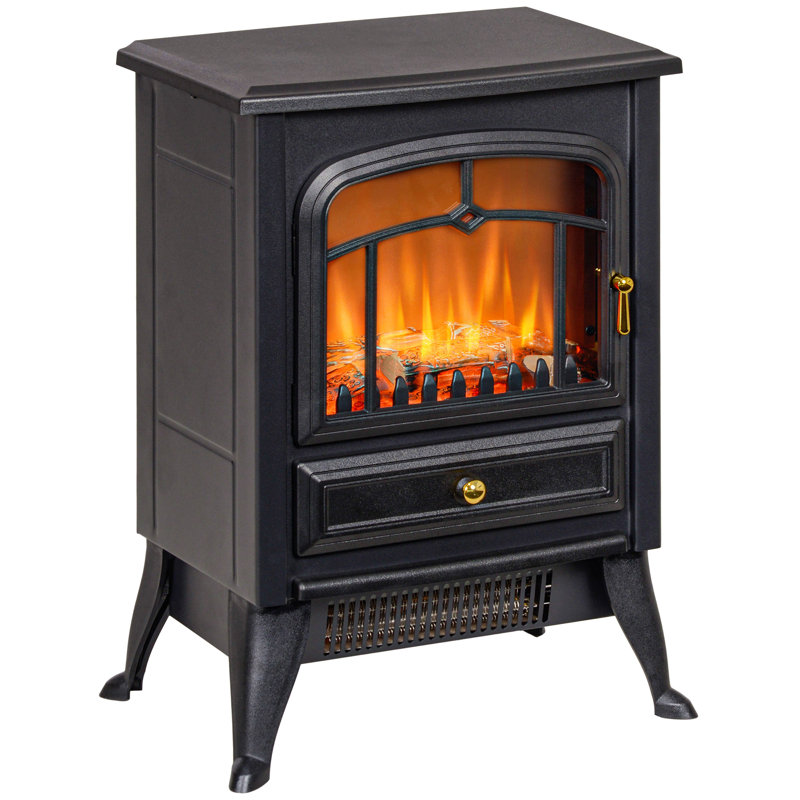 Foyer électrique 21 po, poêle autoportant avec flammes et bûches à DEL réalistes et protection contre la surchauffe, 750 W / 1500 W, noir