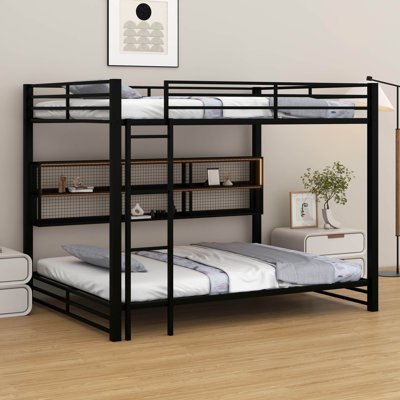 Queen-Over-Queen Bunk Bed (Metal Frame) – Storage Cabinets & Built-In LED Lighting