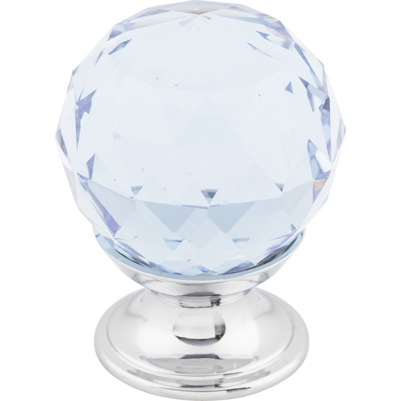 Wine Crystal 1 1/8" Diameter Round Knob, Polished Chrome, Light Blue