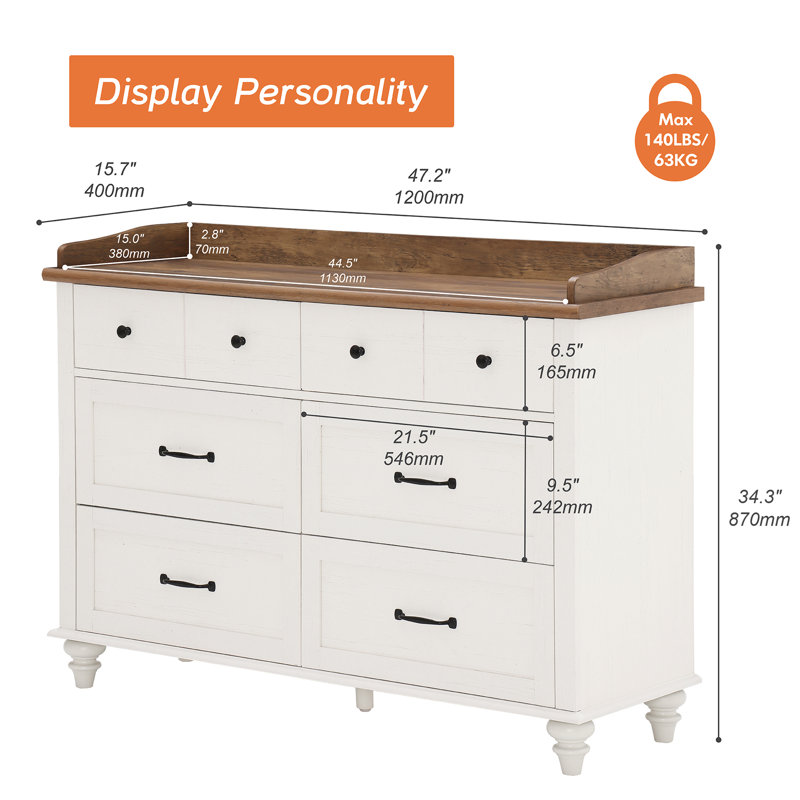 Commode à 6 tiroirs, Blanc