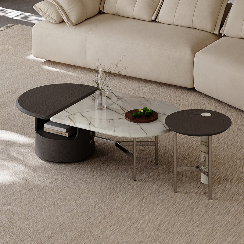 Wood & Marble Coffee Table Set